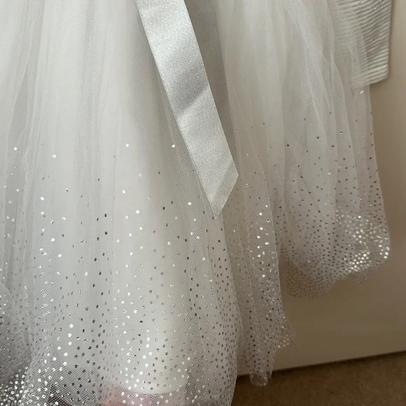 NWOT ORIGAMI Evie Long Sleeve Lurex Stripe Tutu Dress WHITE - Picture 10 of 14